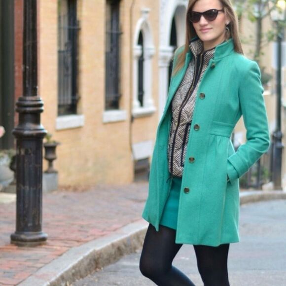 J. Crew Skirted Wool Blend Dress Coat size 6 Viridian Green - Picture 1 of 11